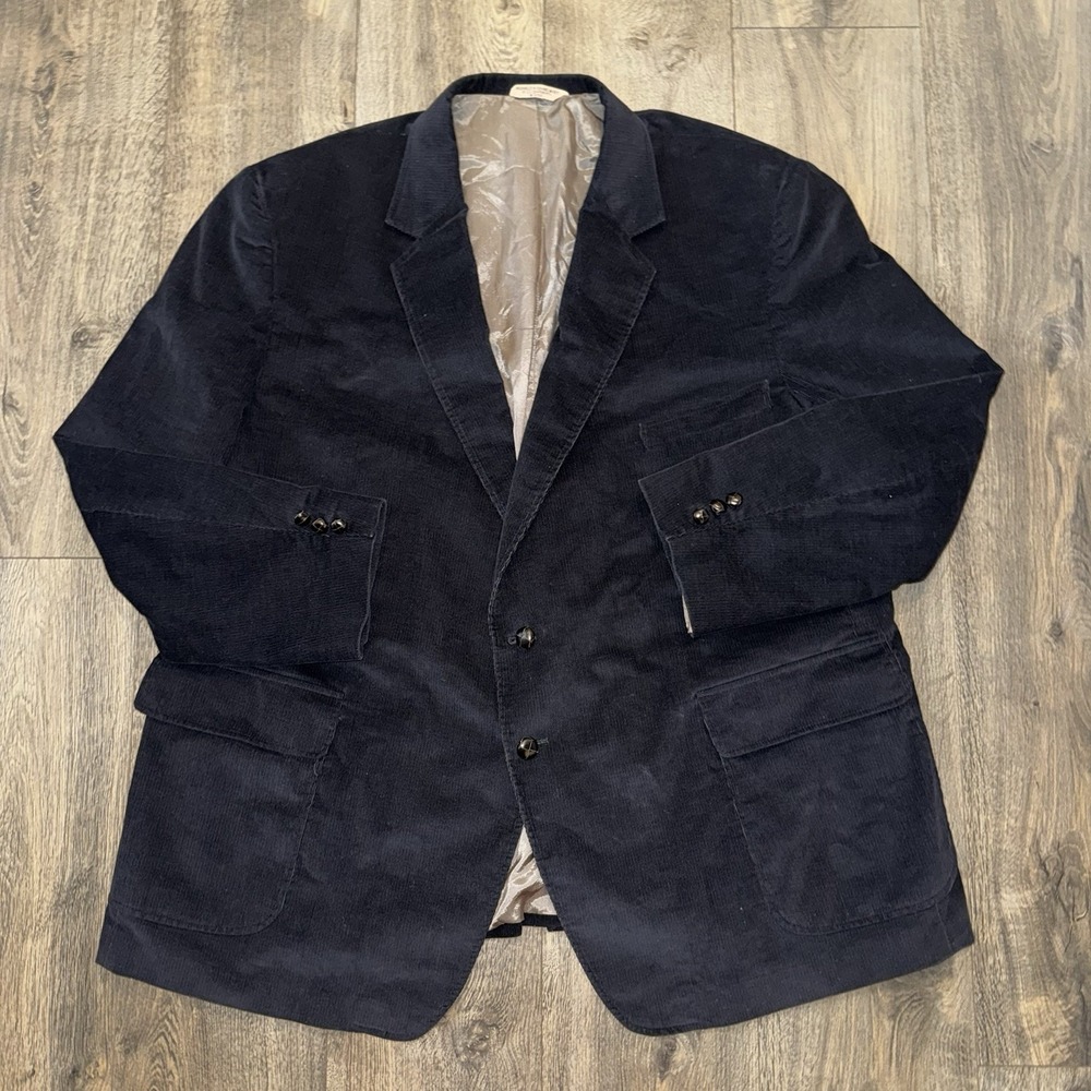 VTG Austin Manor Corduroy Sport Coat Mens 56R Black Blazer Suit Jacket Work
